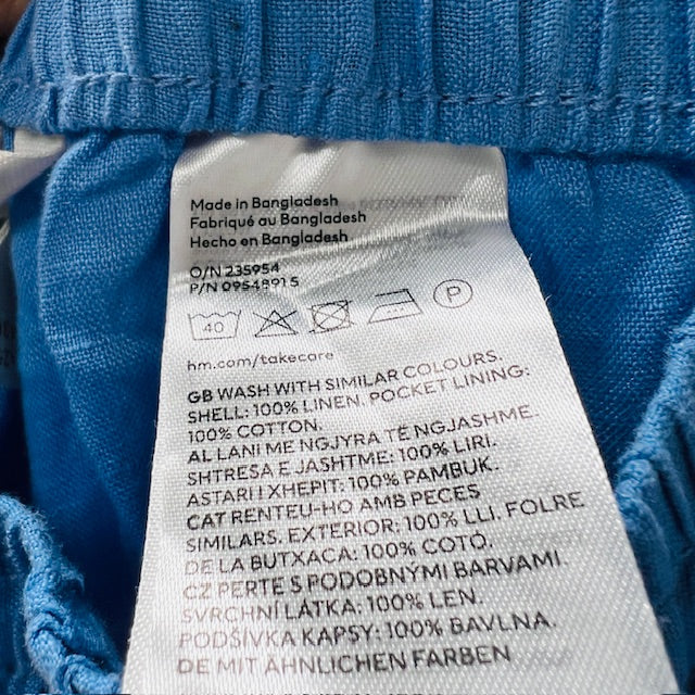 h+m / blue linen drawstring pants / L (3899708129315333051)