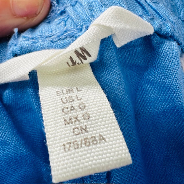 h+m / blue linen drawstring pants / L (3899708130512325921)