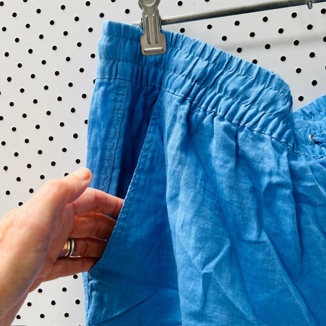 h+m / blue linen drawstring pants / L (3899708132583570166)