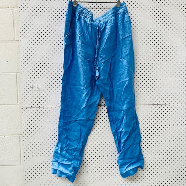 h+m / blue linen drawstring pants / L (3899708135036874500)