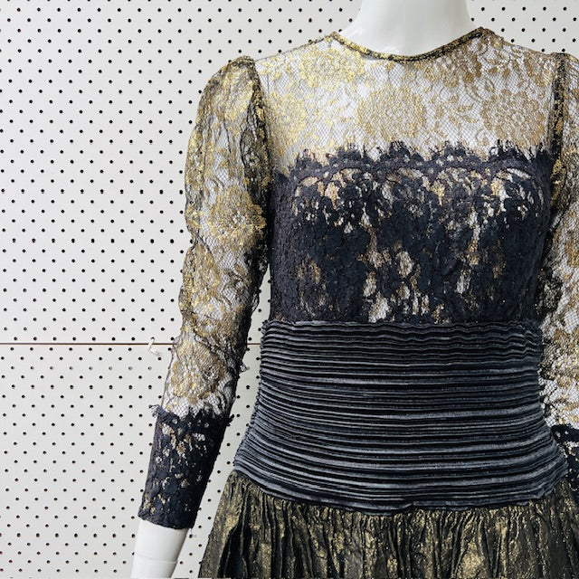 1980s vintage / EWALDO BROCK / gold lace cocktail dress / s (3900237316252331807)