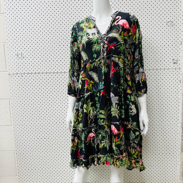 LULALIFE / jungle print dress / L (3900237338959847546)