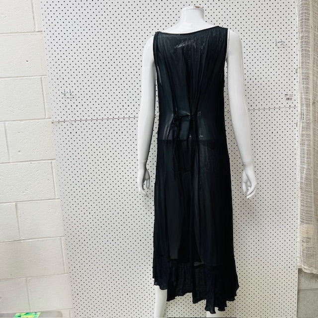 semi sheer / black midi dress / s (3900237385812995731)