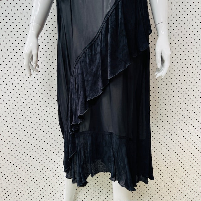 semi sheer / black midi dress / s (3900237388715460734)