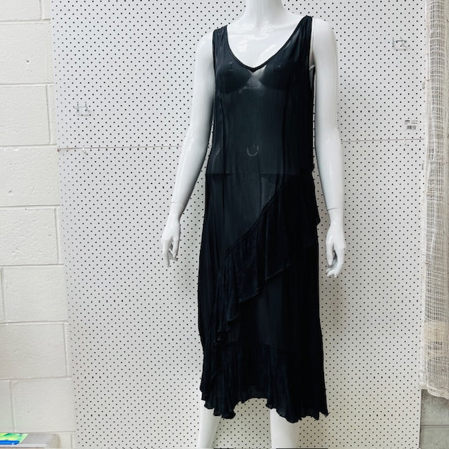 semi sheer / black midi dress / s (3900237390151100421)