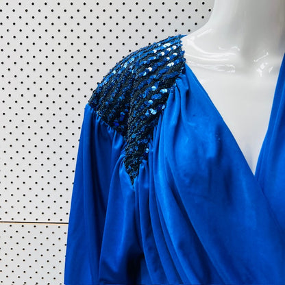 1980s aussie vintage / MR K / bright blue wrap dress with sequins / s (3900237413911064573)