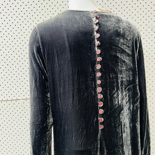 1990s nz vintage / GAYE BARTLETT / silk velvet maxi dress / s (3900237515050773179)