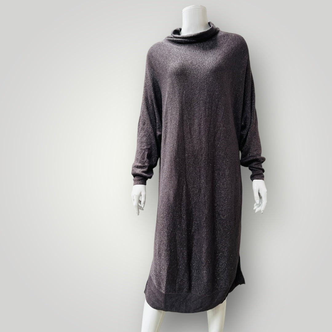 MAX / high necked silver lurex dress / L (3900238068746216146)