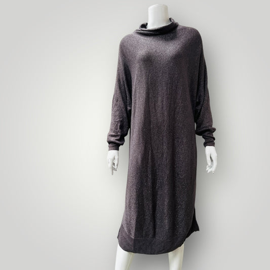 MAX / high necked silver lurex dress / L (3900238068746216146)