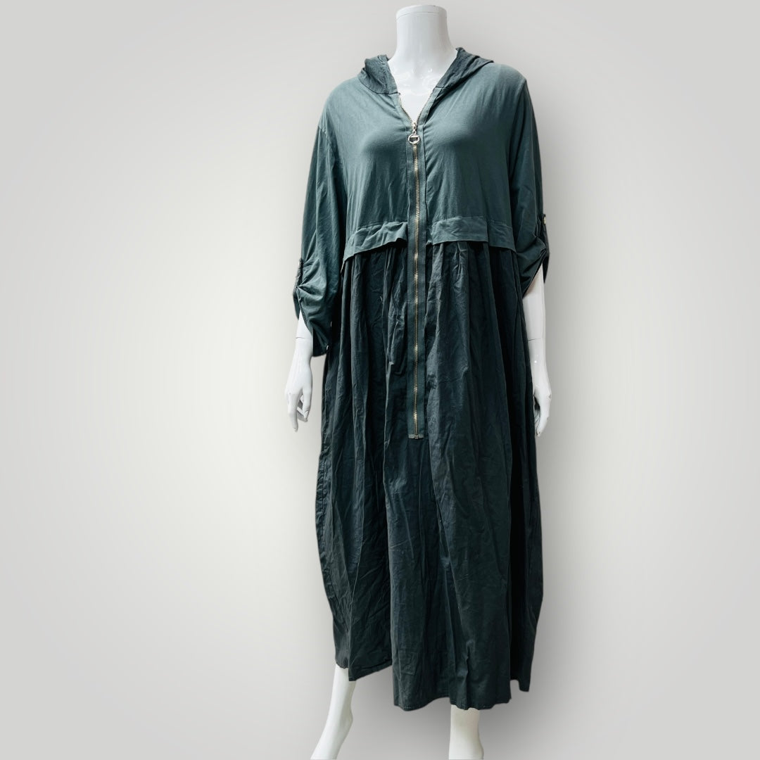 made in italy / green hooded dress with gorgeous shape / free size (3900238088610212234)