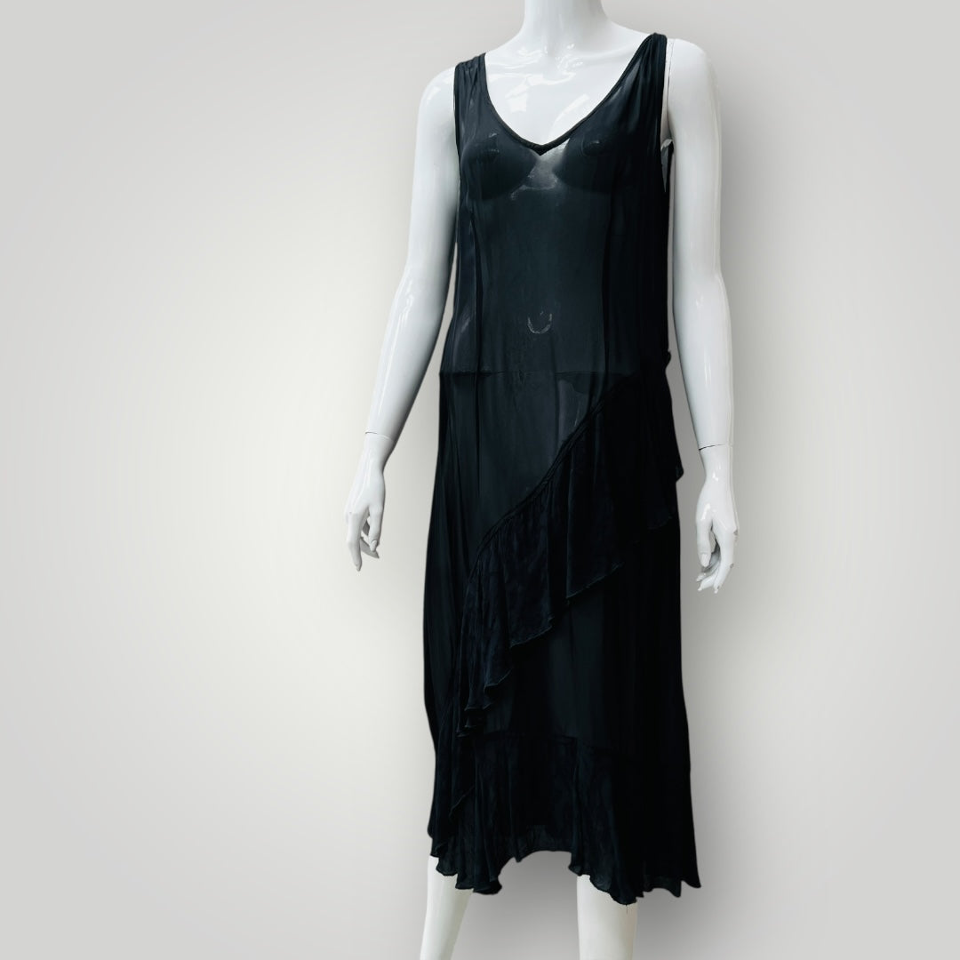 semi sheer / black midi dress / s (3900238090394626034)