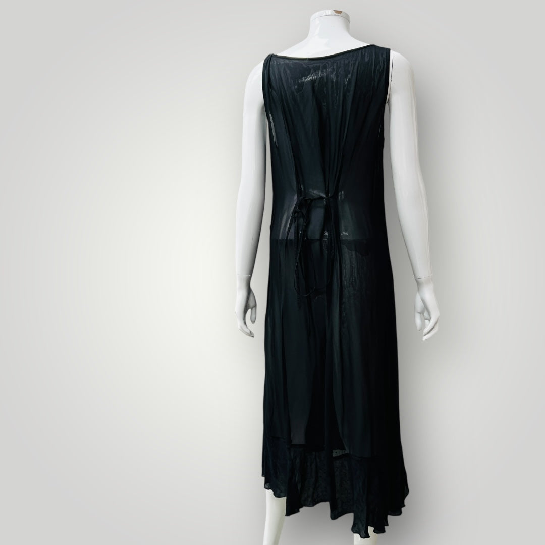 semi sheer / black midi dress / s (3900238091740475688)