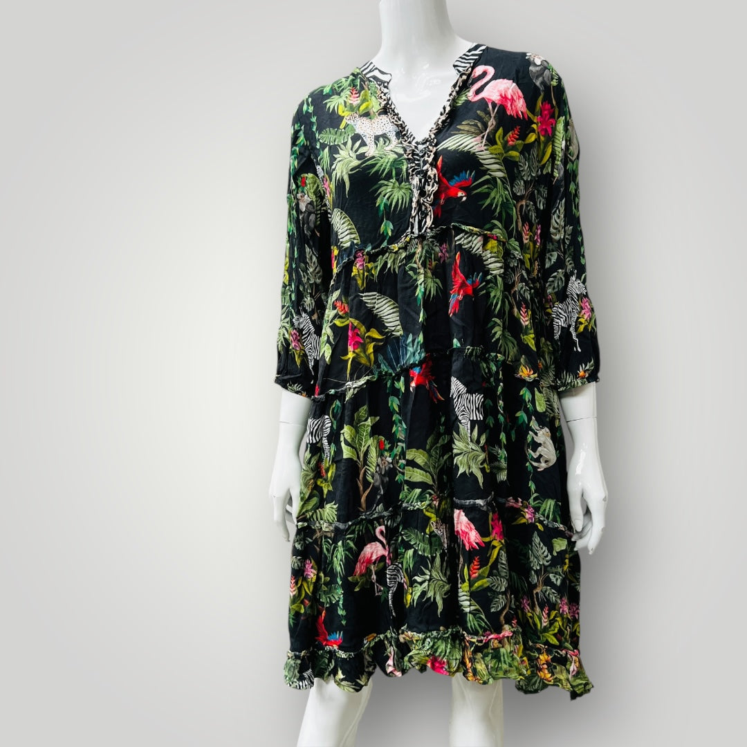LULALIFE / jungle print dress / L (3900238102090622370)