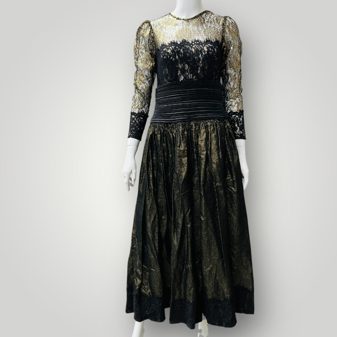 1980s vintage / EWALDO BROCK / gold lace cocktail dress / s (3900238108449278589)