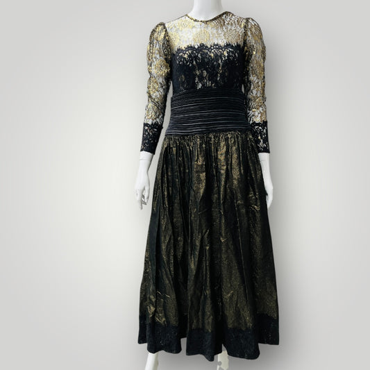 1980s vintage / EWALDO BROCK / gold lace cocktail dress / s (3900238108449278589)