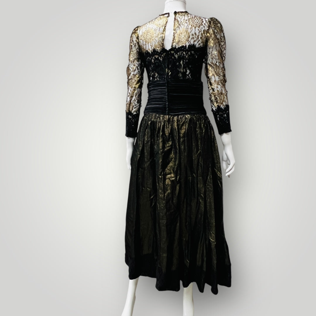 1980s vintage / EWALDO BROCK / gold lace cocktail dress / s (3900238110208812848)