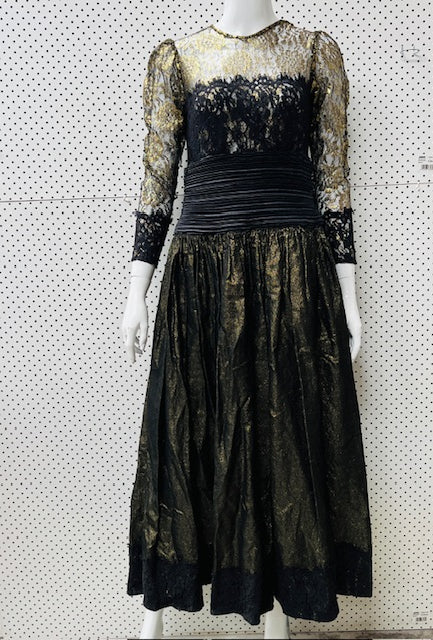 1980s vintage / EWALDO BROCK / gold lace cocktail dress / s (3900239716988117567)