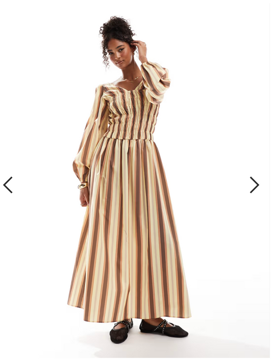ASOS DESIGN / shirred long sleeve maxi dress in stripe / s (3900332051376906856)