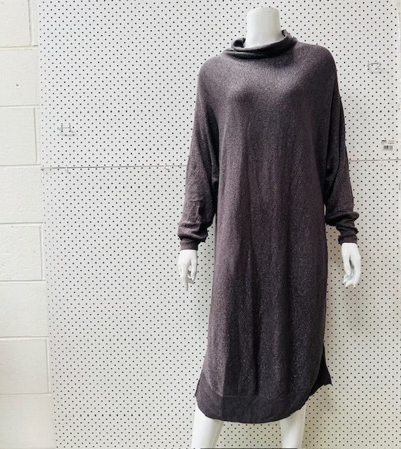 MAX / high necked silver lurex dress / L (3900332997861840307)