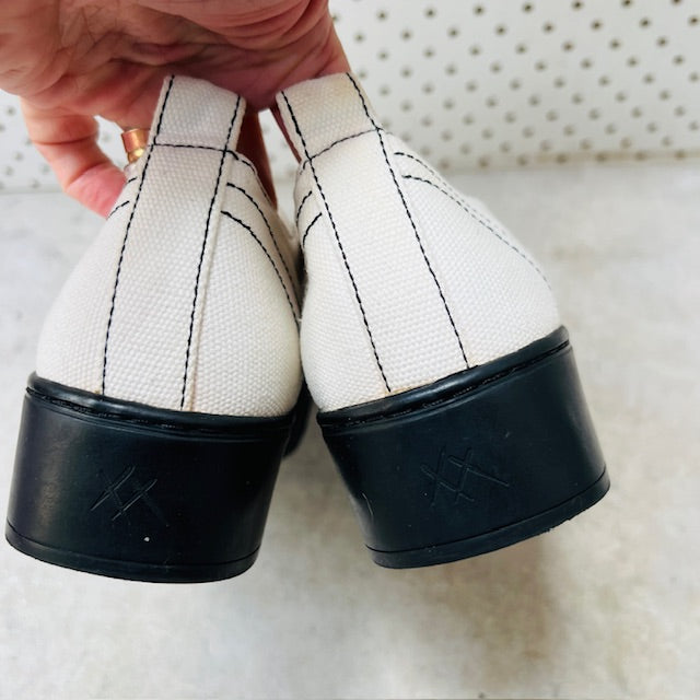 MOOCHI / white canvas platform slip-on sneakers / 37 (3900753624740631273)