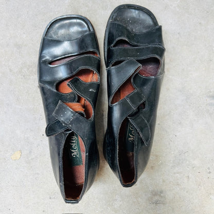 nz vintage / MOLLY N / black leather shoes / 9 (3903166777772354299)