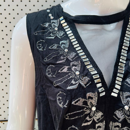 SASS + BIDE / glamorous tank with glitter bows and rhinestones / L (3903422922966594387)