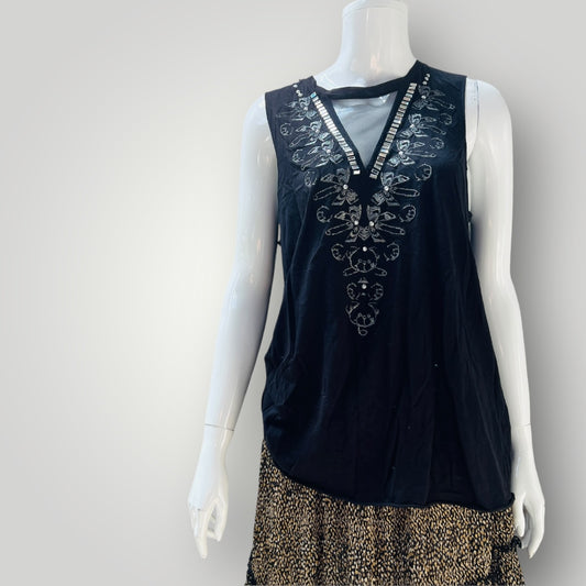 SASS + BIDE / glamorous tank with glitter bows and rhinestones / L (3903426293772808525)