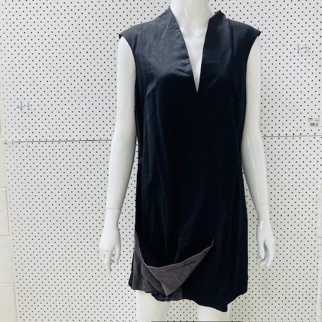TAYLOR / sleeveless wool tunic dress with deep v neck / L / made in nz (3904558609520144904)