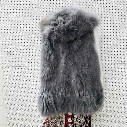 silver / genuine fox fur / hooded vest / s (3904558680004356852)