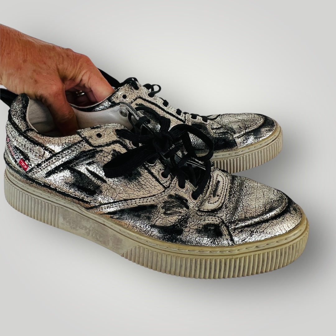 DIESEL / silver leather shoes / 40 (3904997309779314676)