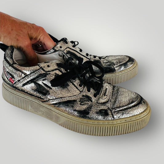 DIESEL / silver leather shoes / 40 (3904997309779314676)