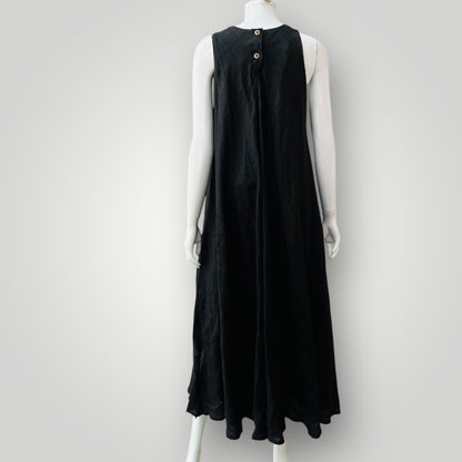 1990s nz vintage / ROSATTI / Rosaria Hall / black linen maxi dress / s (3905598924220942079)