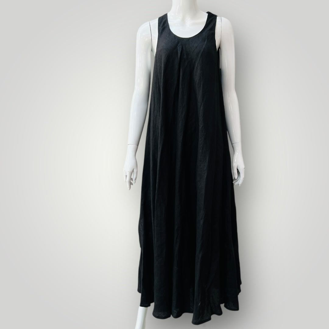 1990s nz vintage / ROSATTI / Rosaria Hall / black linen maxi dress / s (3905598932807317558)