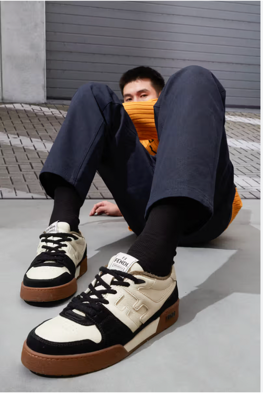 FENDI / 'match' sneakers in black + white leather with gum sole / 37 / $1500 rrp (3905671415144181309)