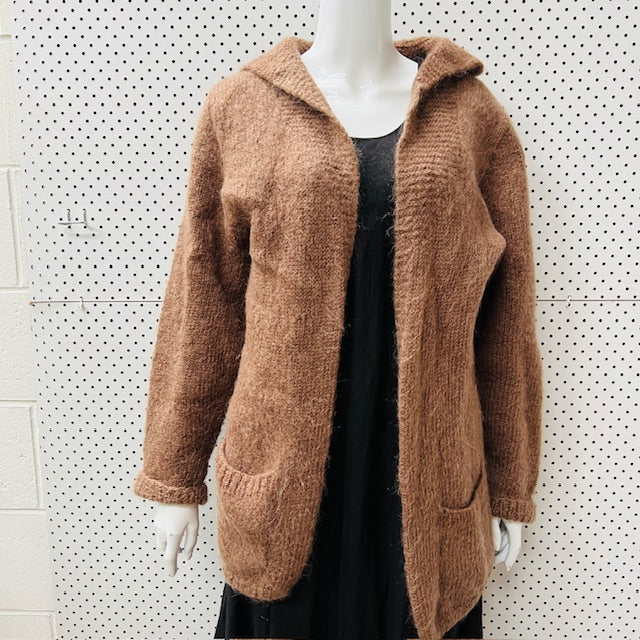 handmade / homespun / brown cardigan / s (3905753704610783788)