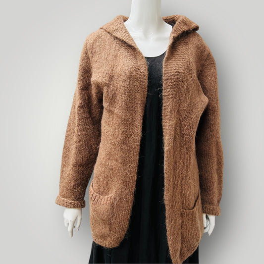 handmade / homespun / brown cardigan / s (3905753939987646140)