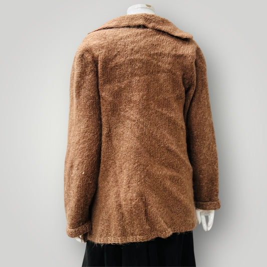 handmade / homespun / brown cardigan / s (3905753941656429283)