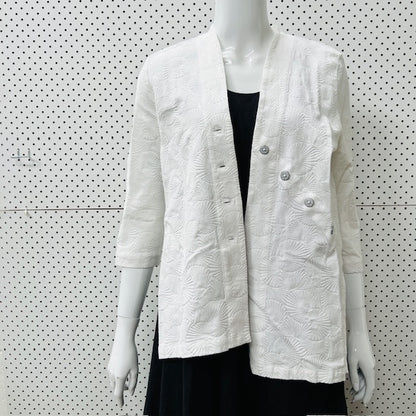 JANE DANIELS / white cotton jacket / 12 / made in nz (3906272967354656896)