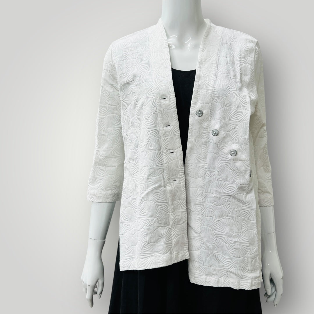 JANE DANIELS / white cotton jacket / 12 / made in nz (3906273248044390982)