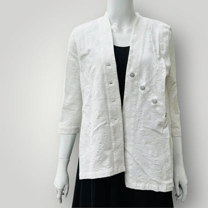 JANE DANIELS / white cotton jacket / 12 / made in nz (3906273248044390982)