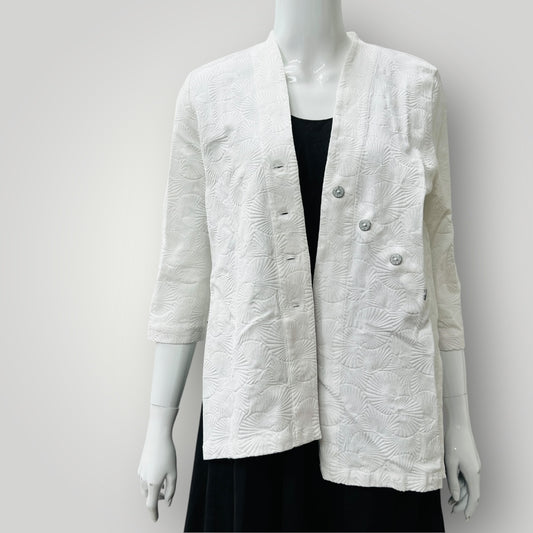 JANE DANIELS / white cotton jacket / 12 / made in nz (3906273248044390982)