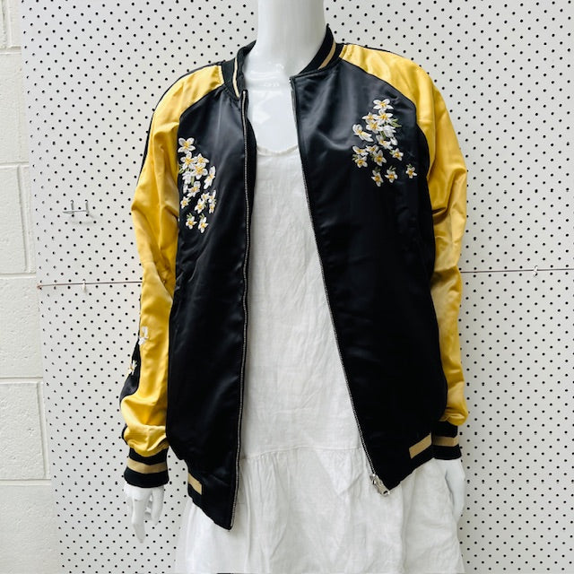 reversible / satin jacket with embroidery / m (3906717025111253360)