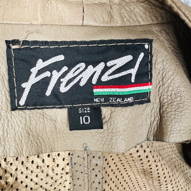 1980s nz vintage / FRENZI / perforated leather jacket / s (3906717054322133295)