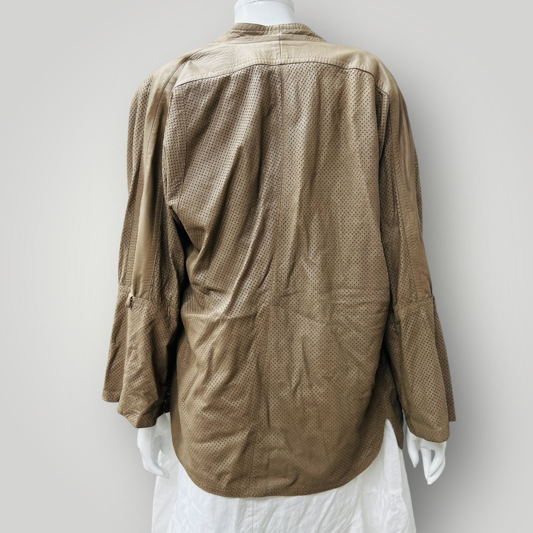 1980s nz vintage / FRENZI / perforated leather jacket / s (3906717272922007724)