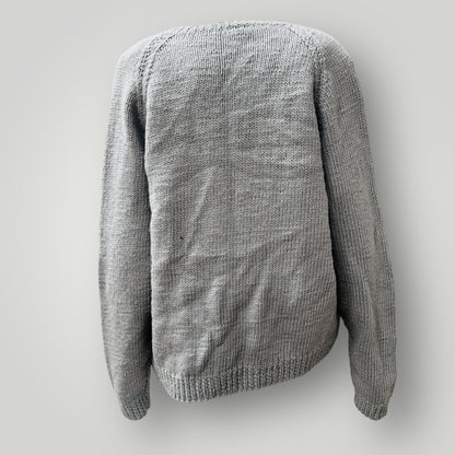 hand kintted / light grey wool cardigan / L (3906717276189902243)