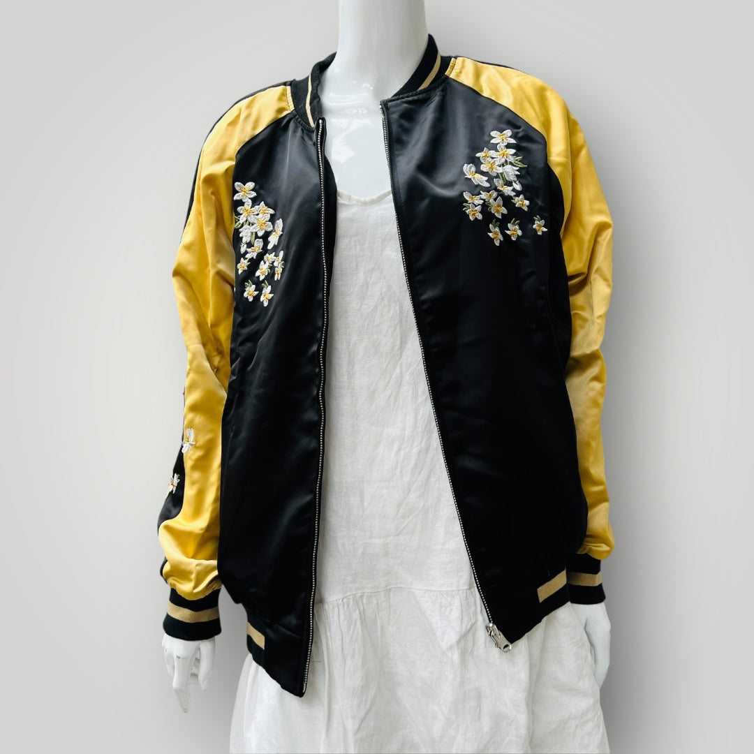 reversible / satin jacket with embroidery / m (3906717288365508178)