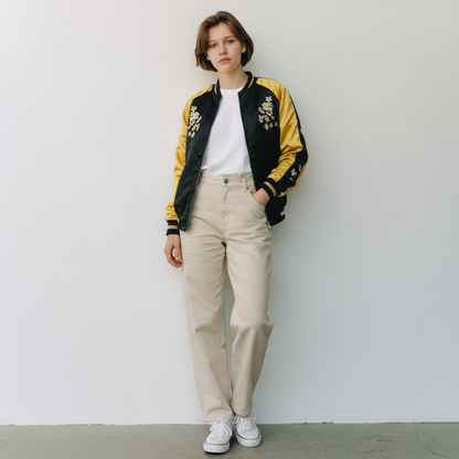 reversible / satin jacket with embroidery / m (3906790044106341593)