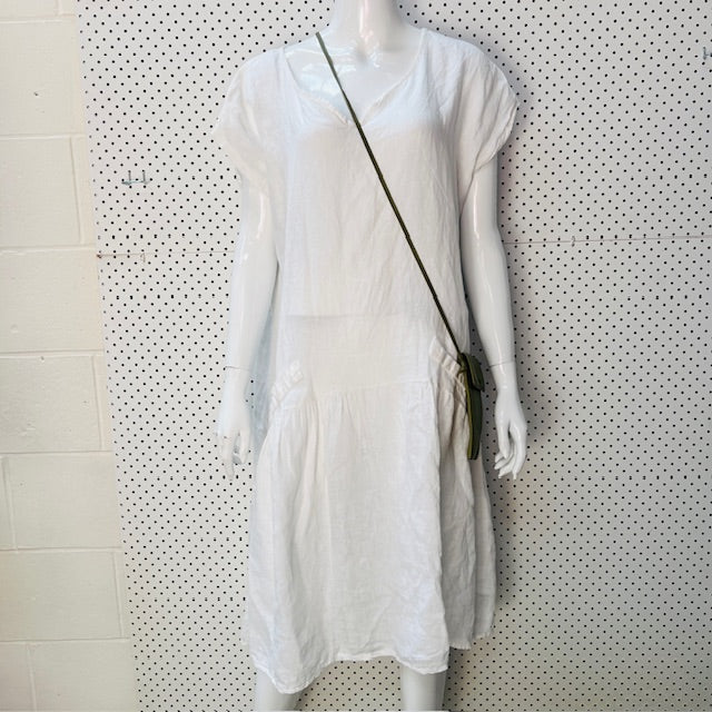 TALIA BENSON / white linen dress / m (3906984426221987789)