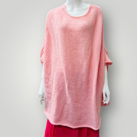 knit / oversized sleeved pink poncho / XL (3907128844791521769)