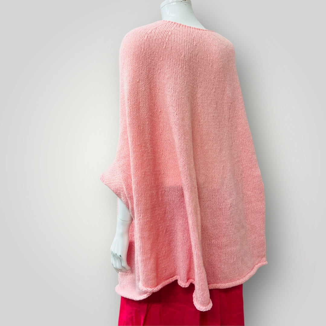 knit / oversized sleeved pink poncho / XL (3907128846516904929)